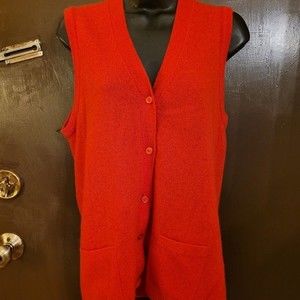 B. Altman Vintage Red Button Up Sweater Vest Size Medium Pockets